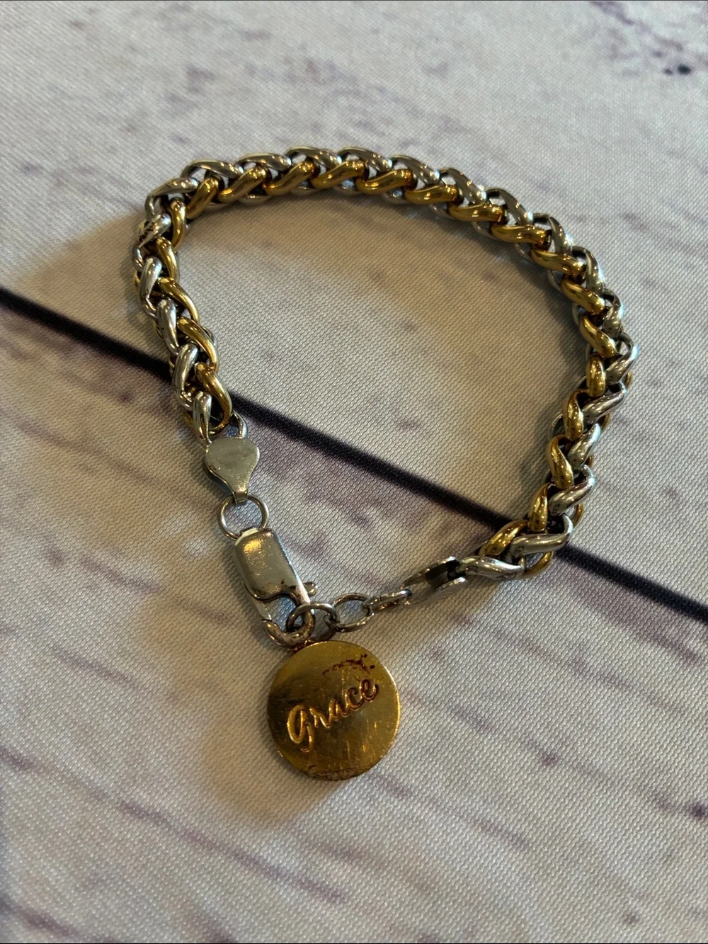 🎉NEW LISTING!🎉Rustic Cuff Gold/Silver Link Bracelet with Gold Charm
